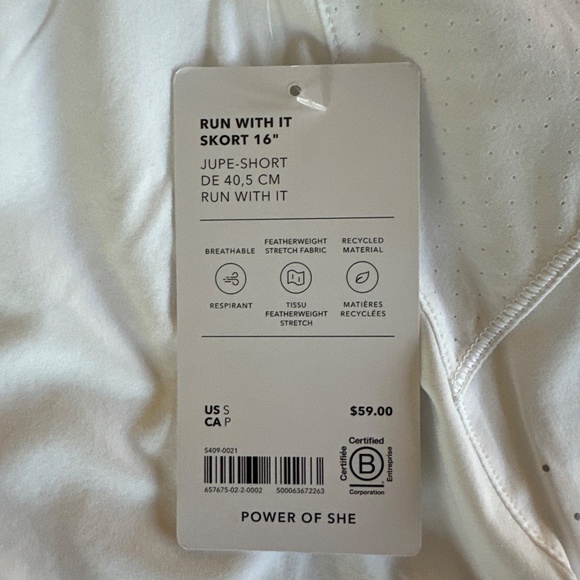 Athleta Run With It 16” Skort Women’s Small White Athletic Tennis Run Skirt NEW - Picture 2 of 8